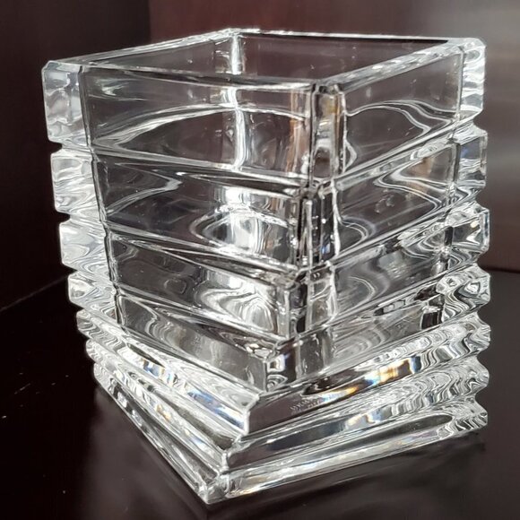 Rosenthal Studio Linie Signed Square Twisted Turnus Stacked Crystal Vase 3.5" - Picture 1 of 2